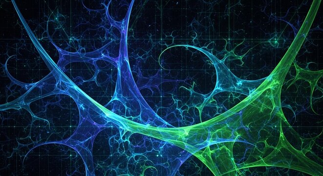 Jaringan abstrak biru kehijauan yang bercahaya dan semarak