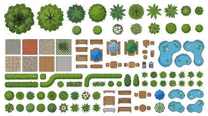Top-down view of landscape design elements and garden plants © Rishi