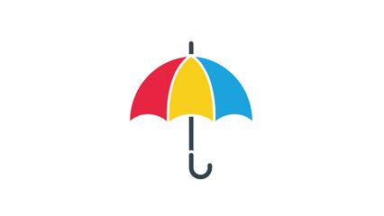 Obraz premium Colorful umbrella icon with red yellow and blue panels isolated on a plain white background for weather and protection concepts.