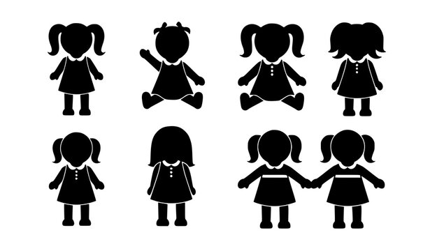 Doll Silhouette Vector Set Simple Toy Figures Collection Isolated on White