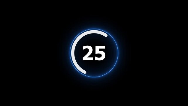 Countdown timer from 47 to 0 seconds real time. neon glowing animation. Half minute countdown timer with colorful circle.