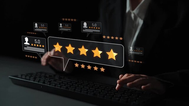 Customer centric review and rating system support product review, digital rating concept, and customer give good trust by visualizing people choice through stars and feedback content technology Marrow