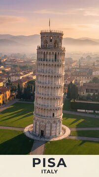 Pisa Italy Leaning Tower Historic Landmark Scenic Travel Poster