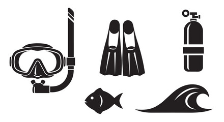 Snorkeling equipment set with mask flippers fish and wave on white background for diving adventure © Muhammad Foysal