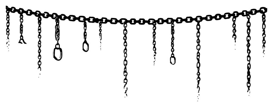 Hand drawn vintage hanging metal chains with shackles and padlocks in gothic style