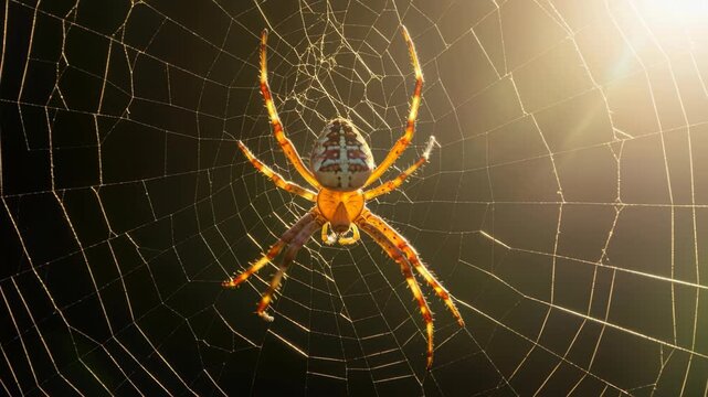 Spider and Its Web: A detailed image captures a striking spider perched on its intricate web, demonstrating the beauty of nature. The arachnid sits in the middle of a web.