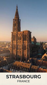 Strasbourg France Gothic Cathedral Historic Skyline Travel Poster