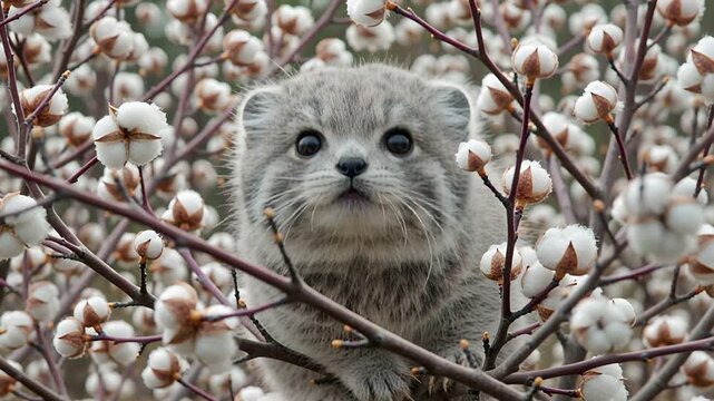 adorable fluffy gray creature with captivating eyes and dreamy spring background | animation, cute, spring, loop, whimsical theme