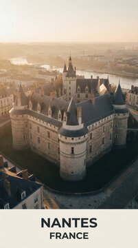 Nantes France Chateau des Ducs Historic Castle Scenic Travel Poster