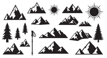 Collection of mountain landscape elements in vector graphic design for outdoor adventure themes © Muhammad Foysal