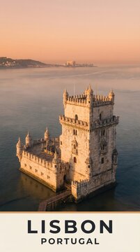 Lisbon Portugal Belem Tower Waterfront Historic Travel Poster