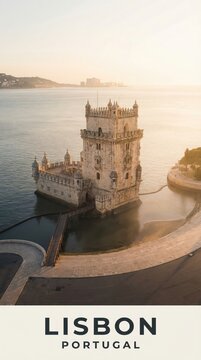 Lisbon Portugal Belem Tower Waterfront Historic Travel Poster