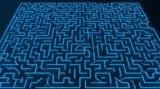 Glowing Blue Neon Light Maze Patterns.