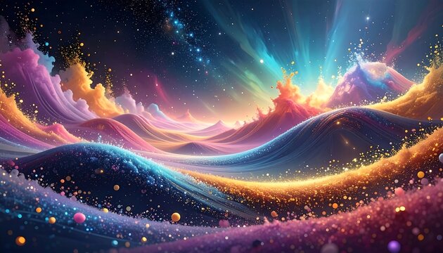 Dreamscape Aurora: A Vibrant Abstract Landscape of Cosmic Light and Color