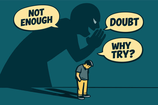 Person feeling anxiety, self-doubt, and imposter syndrome from a criticizing inner voice shadow