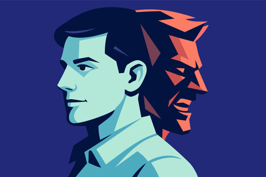 Person showing a contrasting face behind, representing jekyll and hyde, hidden identity, and mental health complexity
