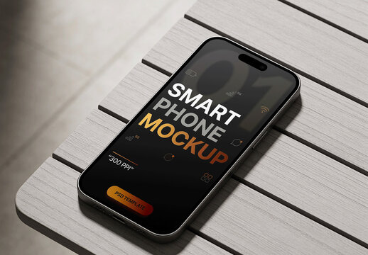 Phone Wooden Slats Perspective Mockup