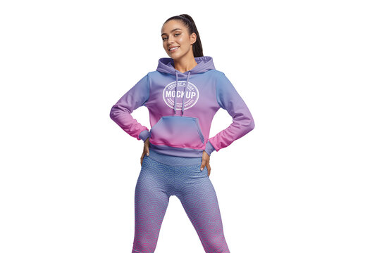 Female Model Wearing A Fitted Hoodie And Leggings Mockup
