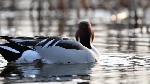A Pintail Duck Dips Its Head Into Water Ripples While Foraging in a Natural Wetland Habitat