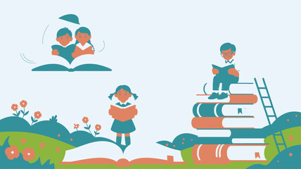 Fototapeta premium Kids education reading books