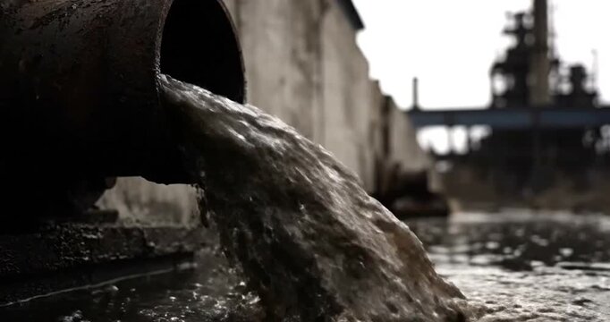 Polluted Water Flowing from Industrial Pipe.