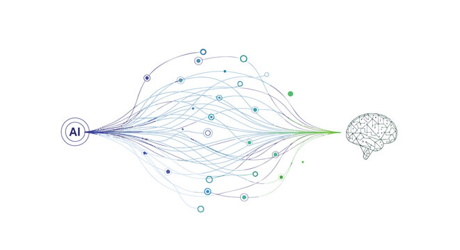 Vector illustration of AI neural network and human brain connection