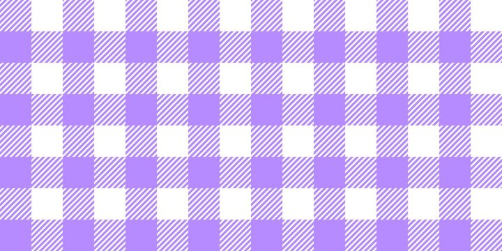 Purple gingham checkered pattern with diagonal stripes. Elegant seamless plaid background for aesthetic scrapbooking, lavender branding, and soft textile prints.