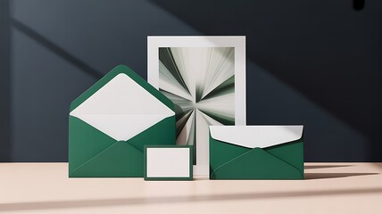 Green envelopes card mockup abstract geometric pattern