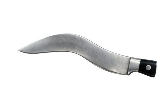 Gurkha kukri knife with curved steel blade on transparent background