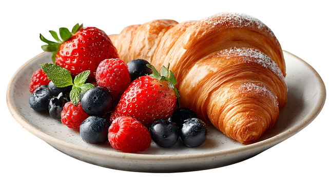 Breakfast plate with croiss isolated on transparent background