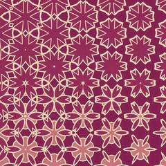 A pattern of flowers and stars in a purple background. The flowers are in different sizes and shapes