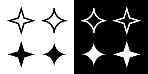 A set of shining stars icons. Symbolizing space, magic, or sorcery. A star glows in the dark. Raster icon.