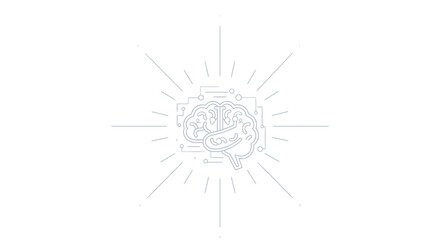 Obraz premium Vector brain icon with light rays, gray illustration