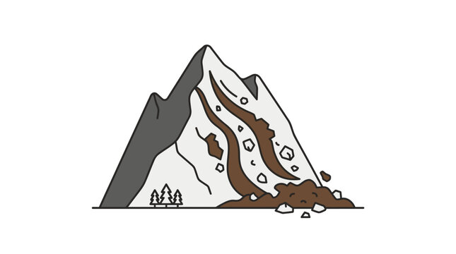 Minimal outline vector of a landslide falling from a mountain, natural disaster concept, simple flat design, clean lines, limited solid colors