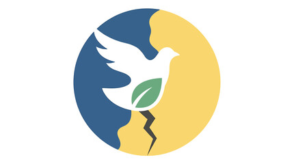 Fototapeta premium Peaceful Dove Over Circular Blue and Yellow Emblem. Vector Illustrations. EPS Editable