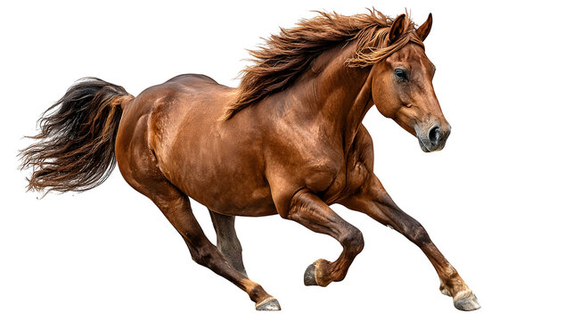 Brown horse running freely isolated on transparent background