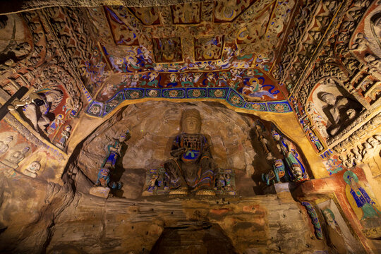 Exquisite stone carvings and murals inside the Yungang Grottoes, Datong, China