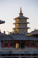 Stone pagoda at sunset in the Yungang Grottoes scenic area, Datong, China