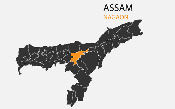 Assam png map with districts, Indian state Assam district map, Assam Nagaon