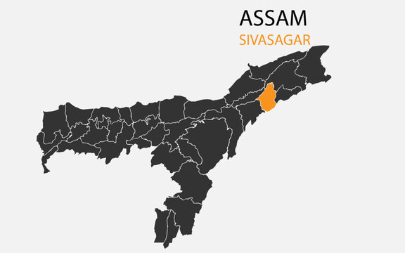 Assam png map with districts, Indian state Assam district map, Assam Sivasagar