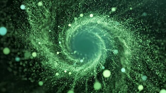 Vibrant emerald neural network visualization with glowing particles and radial spikes