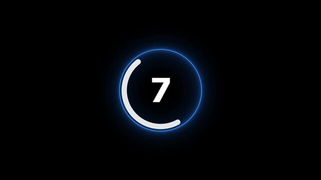 Countdown timer from 15 to 0 seconds real time. neon glowing animation. Half minute countdown timer with colorful circle.