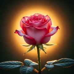 A pink rose with dew drops on its petals