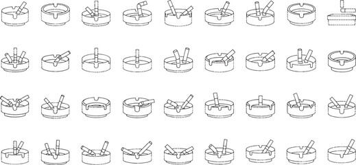 Thirty different ashtray with cigarette holders in black and white line smoking accessories