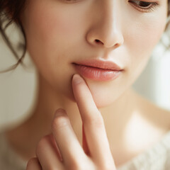 唇のケアをする女性