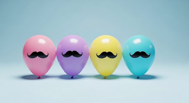 Colorful balloons with mustaches on april fool's day prank
