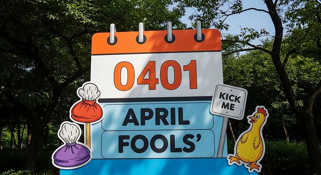 April fools' day prank calendar display with cartoon characters