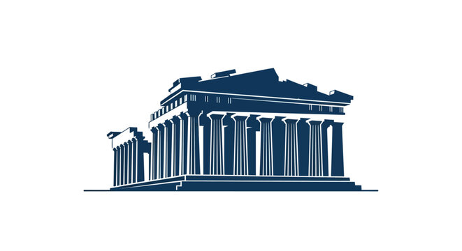 Vector illustration of a historic building with columns and a Greek flag flying on top, celebrating The Independence Day of Greece with a flying bird and ancient Greek statue in the