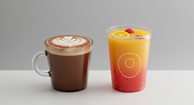 Refreshing Summer Drink and Coffee with Latte Art
