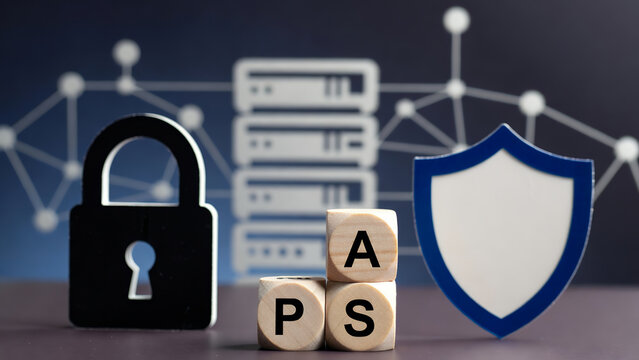 Padlock and shield icons symbolize application security with APS acronym blocks.